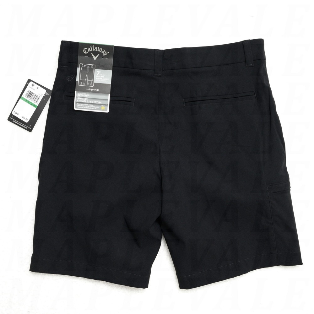 Callaway Boy's Sz Large (14-16) Opti-Dri Golf Shorts 7" Inseam Black Stretch NWT